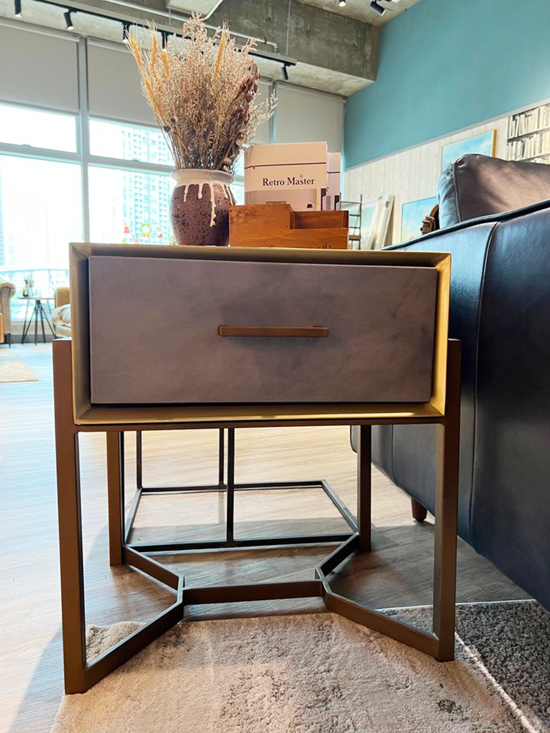 Aura Industrial Leather Brass Side Table