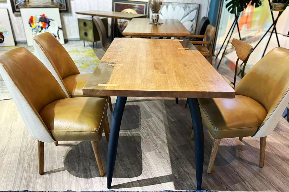 Vera Rubber Wood Industrial Dining Table