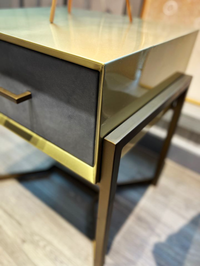 Aura Industrial Leather Brass Side Table