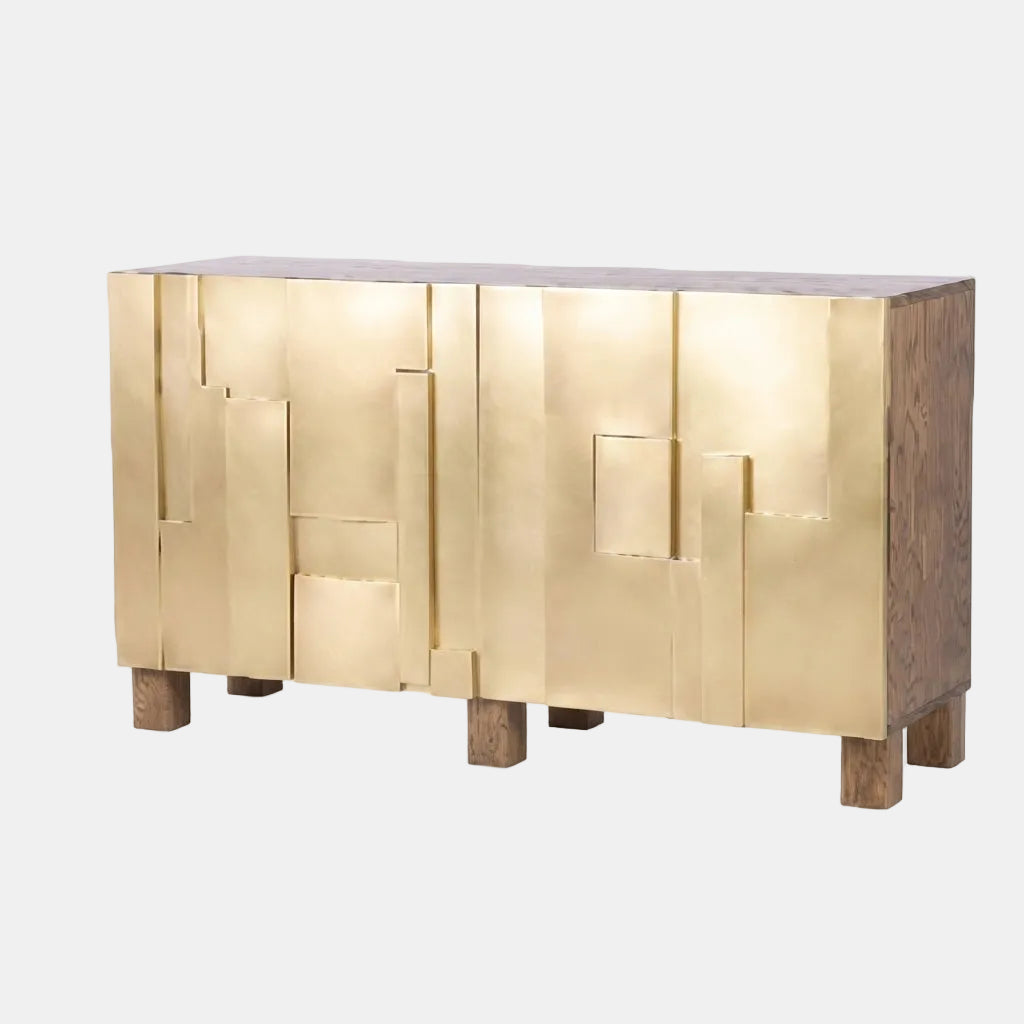 Strata-Brass Rubber Wood Cabinet