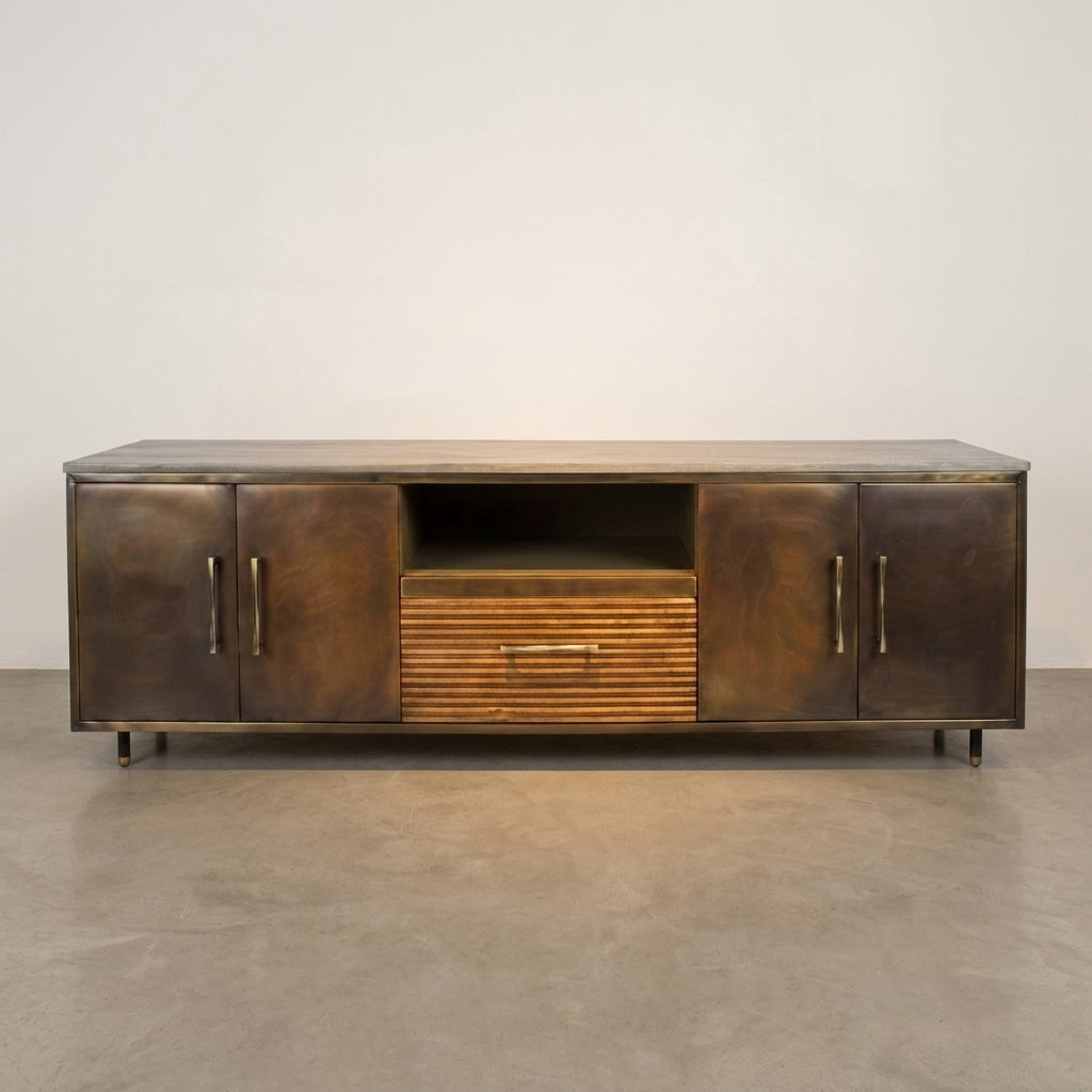 Aura Brass-Accent Solid Wood TV Stand