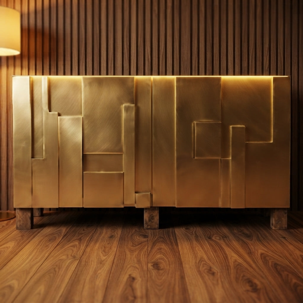 Strata-Brass Rubber Wood Cabinet