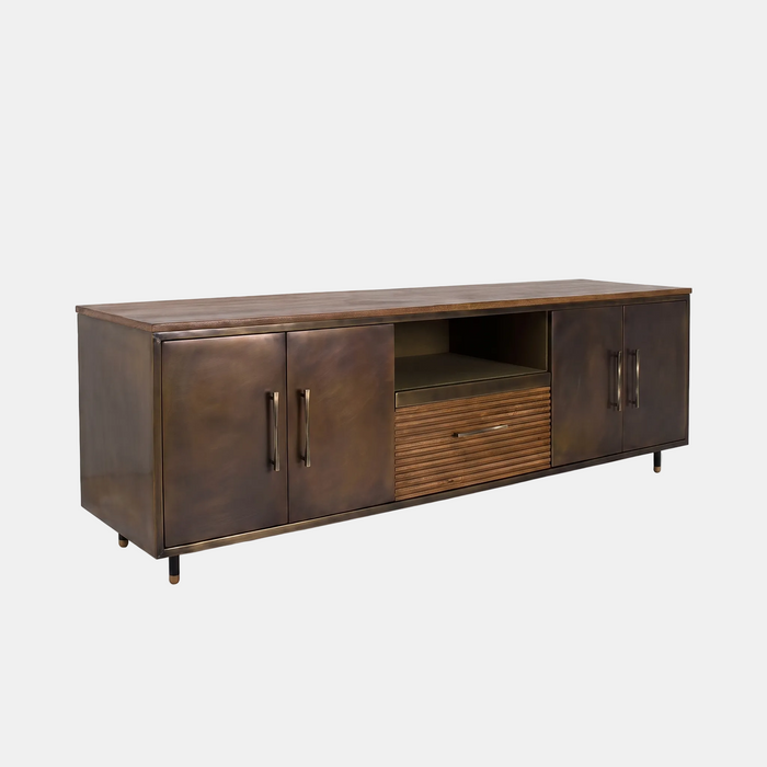 Aura Brass-Accent Solid Wood TV Stand
