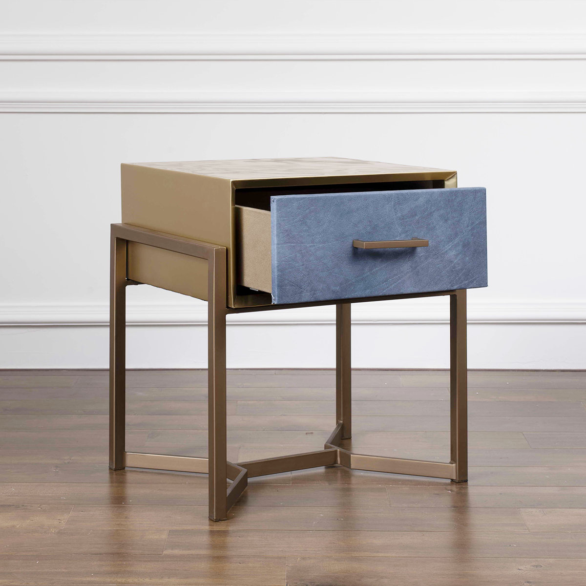 Aura Industrial Leather Brass Side Table