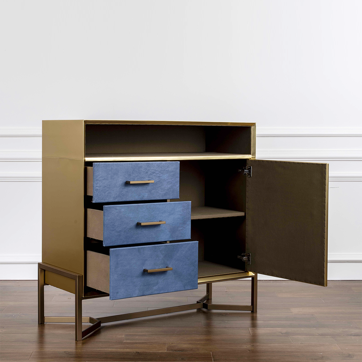 Velvet-Brass Accent Cabinet
