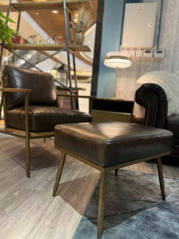 Heritage Brass-Legged Leather Stool